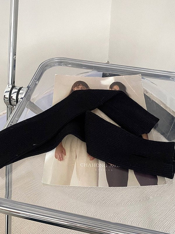 BLACK RIBBED KNIT FINGERLESS GLOVES SWEET PATTERN CASUAL