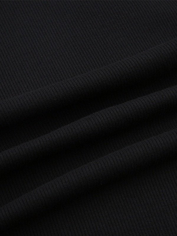 BLACK RIBBED LONG SLEEVE MINI DRESS - SLIM FIT BLACK MINI DRESS