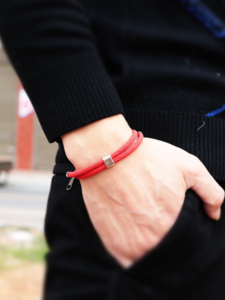 BLACK ROPE BRACELET WITH SILVER ACCENTS ELEGANT LUXURY MONEY BRACELET