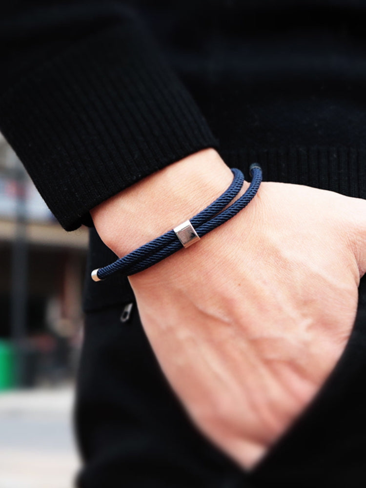 BLACK ROPE BRACELET WITH SILVER ACCENTS ELEGANT LUXURY MONEY BRACELET