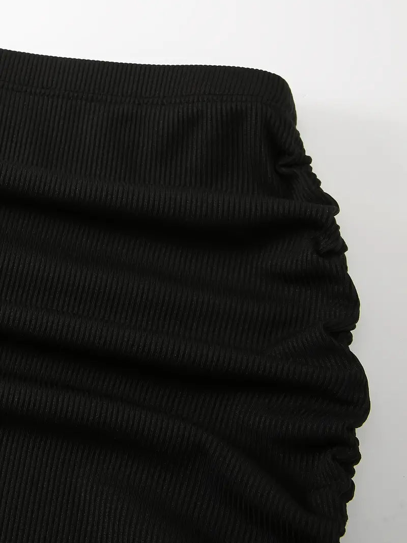 BLACK RUCHED MINI SKIRT WITH TIE DRAWSTRING DETAIL