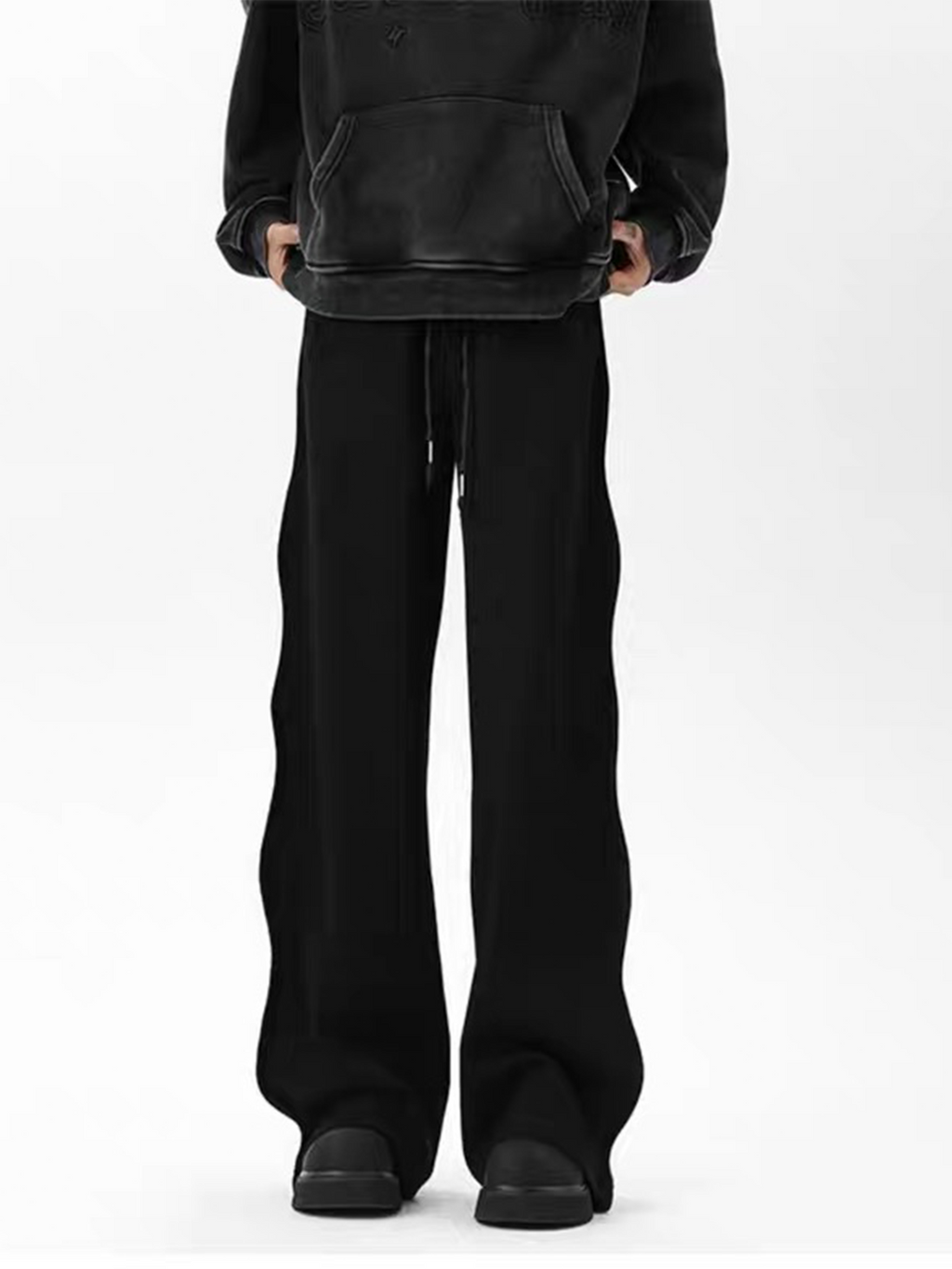 BLACK RUFFLED SIDE DETAIL STRAIGHT LEG SWEATPANTS