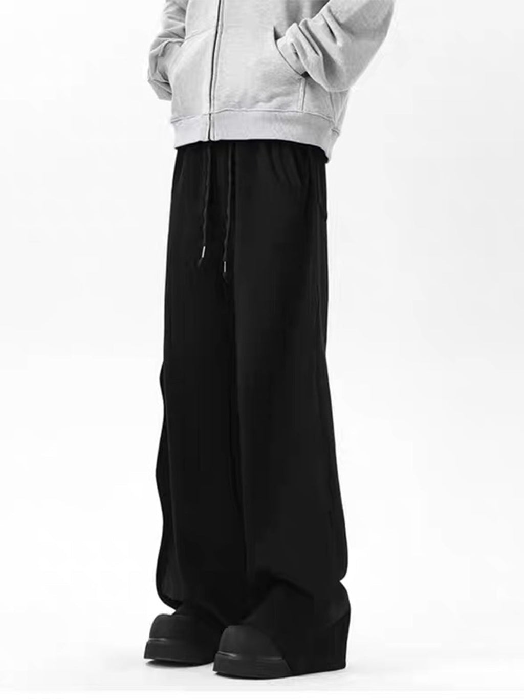 BLACK RUFFLED SIDE DETAIL STRAIGHT LEG SWEATPANTS