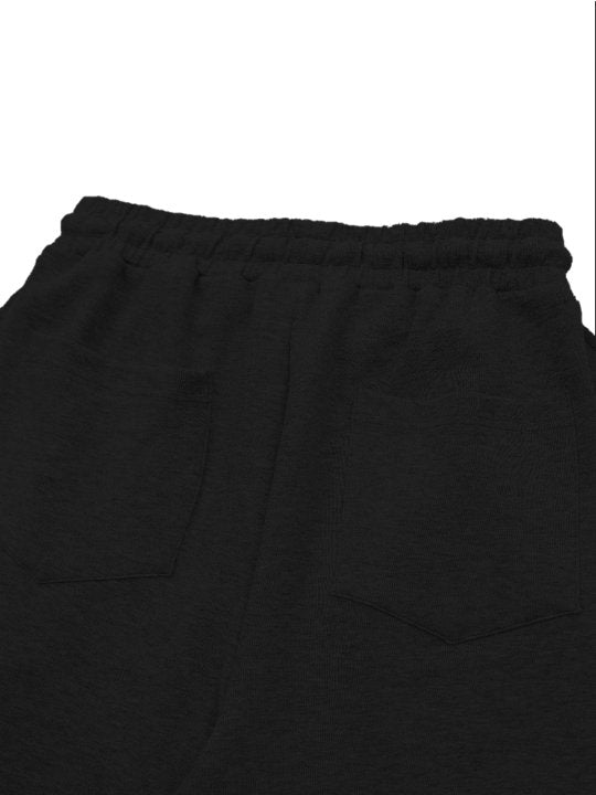 BLACK RUFFLED SIDE DETAIL STRAIGHT LEG SWEATPANTS