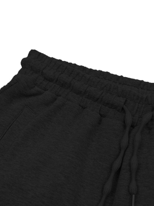 BLACK RUFFLED SIDE DETAIL STRAIGHT LEG SWEATPANTS