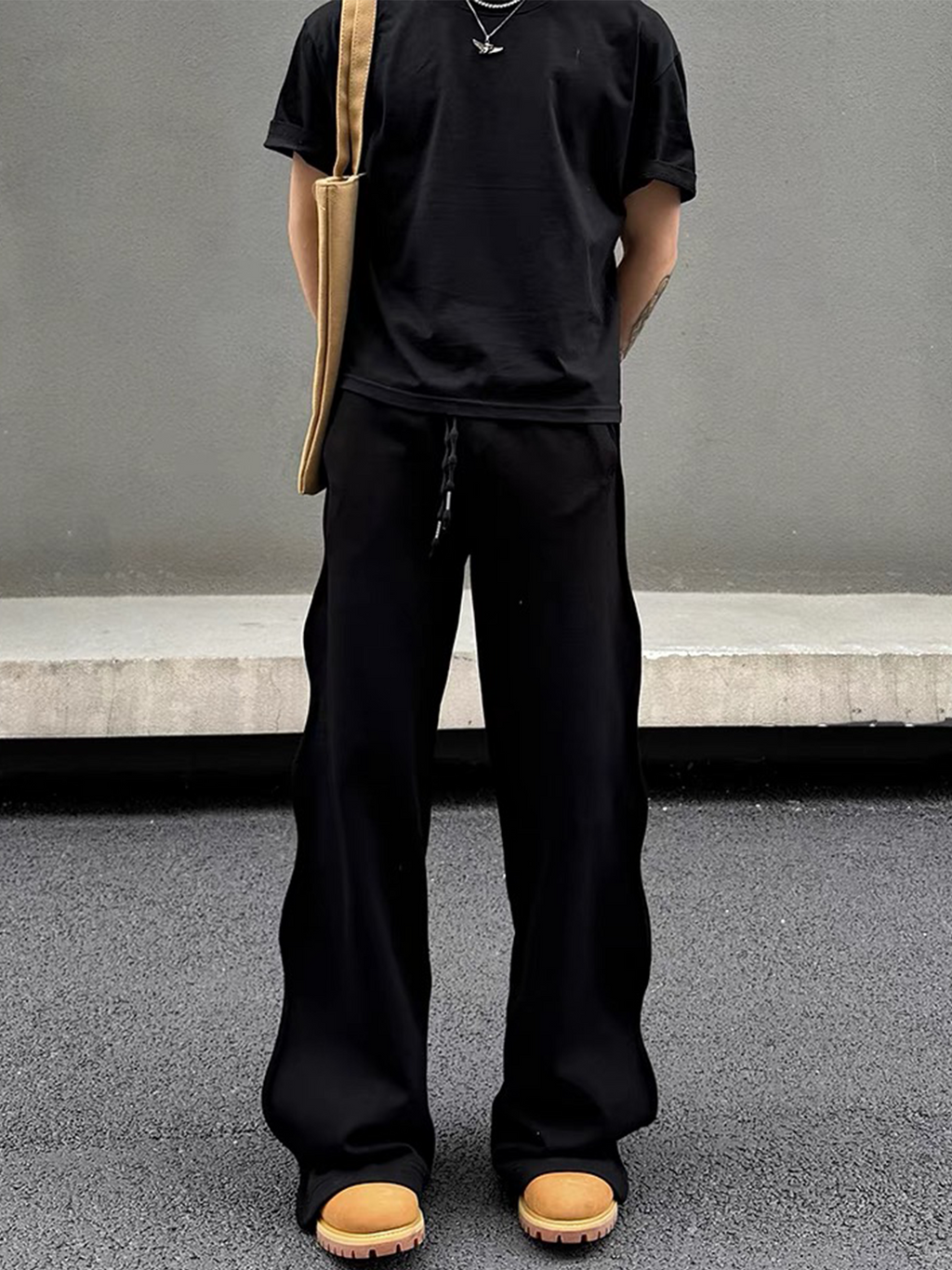 BLACK RUFFLED SIDE DETAIL STRAIGHT LEG SWEATPANTS