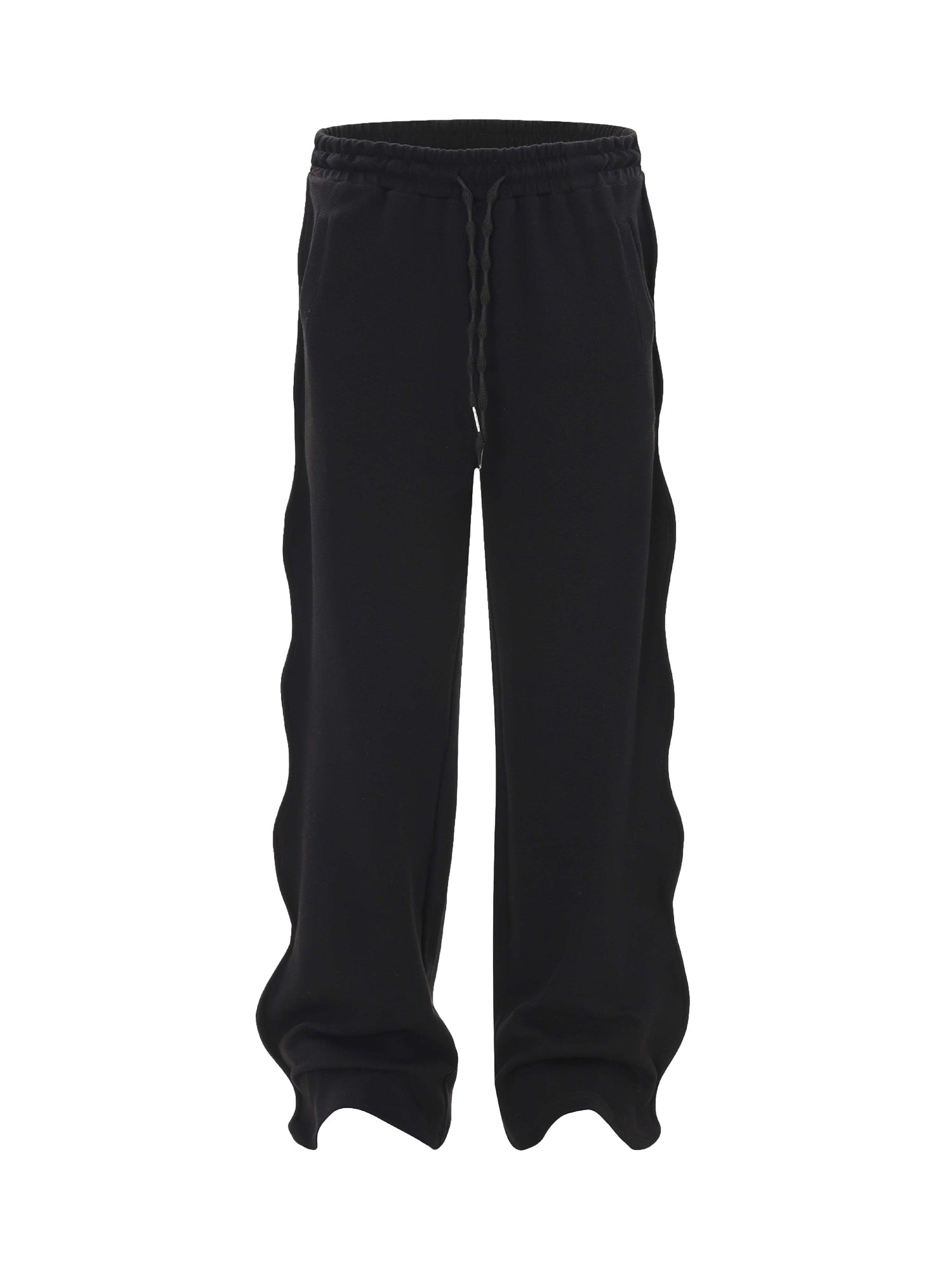 BLACK RUFFLED SIDE DETAIL STRAIGHT LEG SWEATPANTS