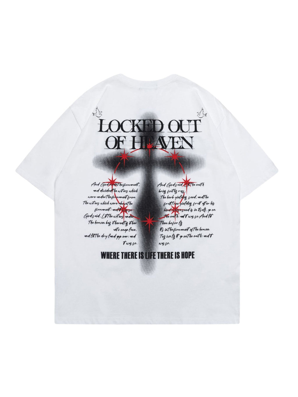 BLACK SHORT SLEEVE PULLOVER T-SHIRT WITH CROSS - TRENDY CASUAL ROUND COLLAR