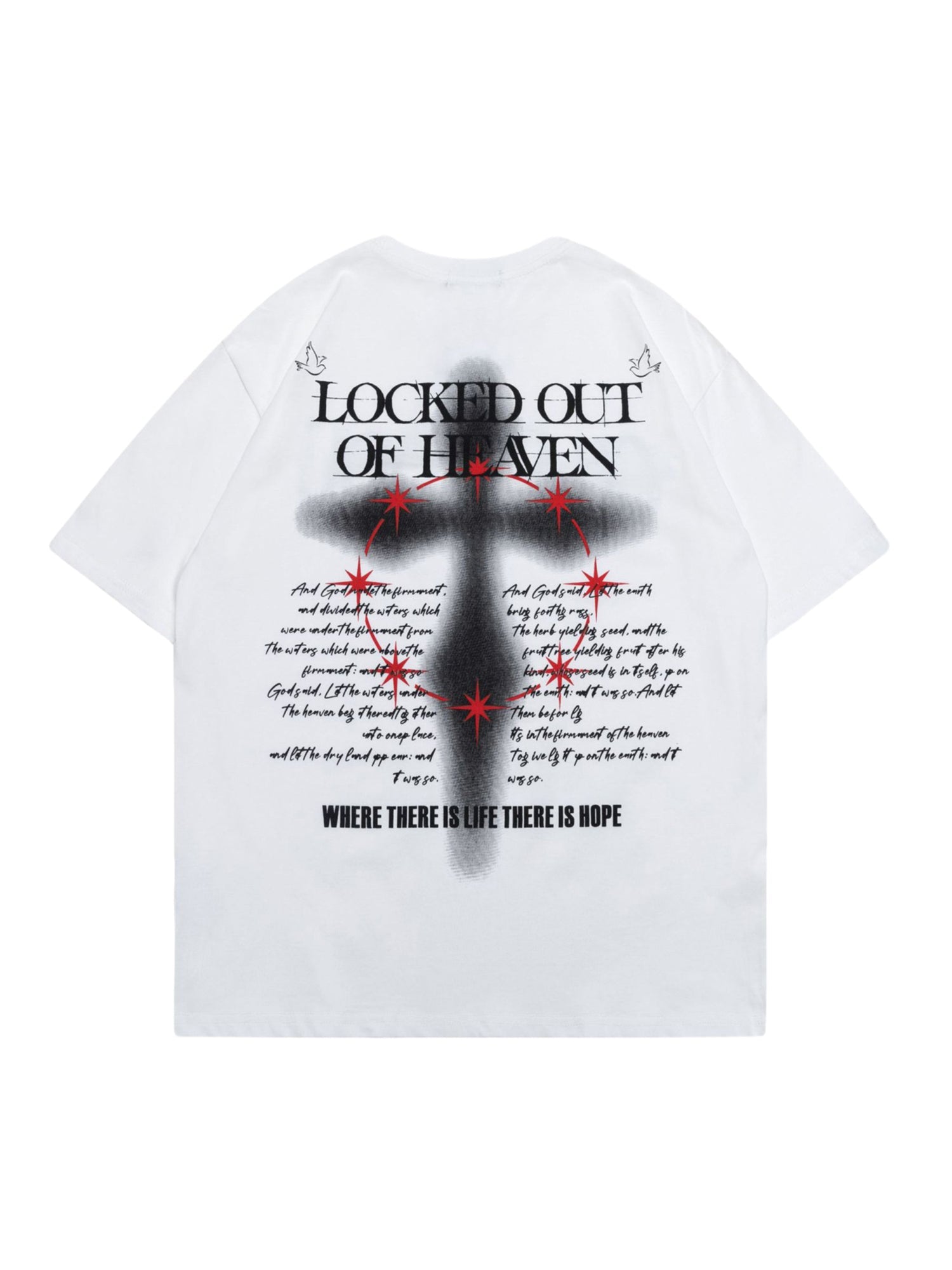 BLACK SHORT SLEEVE PULLOVER T-SHIRT WITH CROSS - TRENDY CASUAL ROUND COLLAR