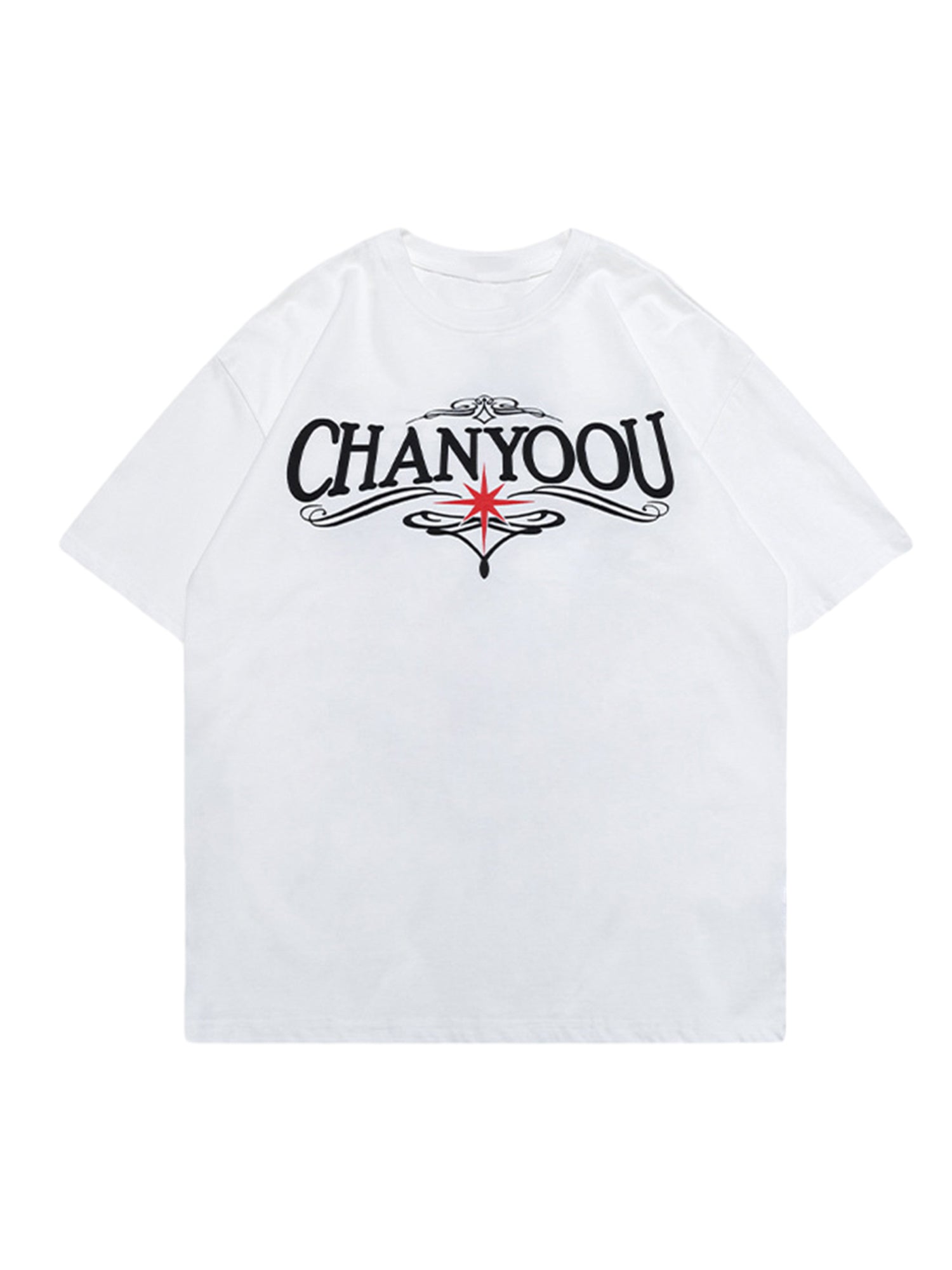 BLACK SHORT SLEEVE PULLOVER T-SHIRT WITH CROSS - TRENDY CASUAL ROUND COLLAR