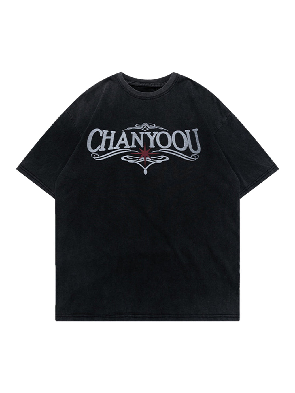 BLACK SHORT SLEEVE PULLOVER T-SHIRT WITH CROSS - TRENDY CASUAL ROUND COLLAR