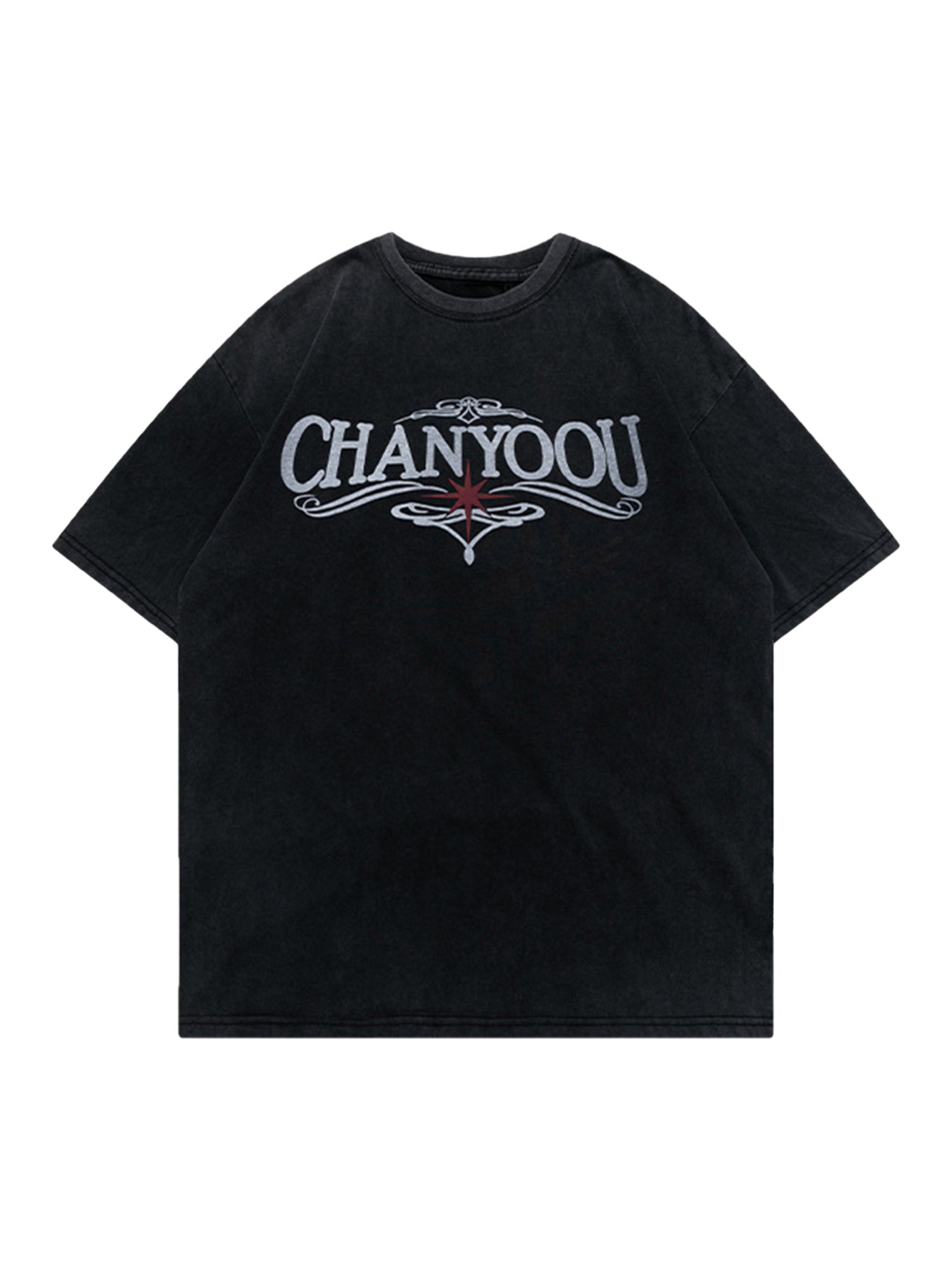 BLACK SHORT SLEEVE PULLOVER T-SHIRT WITH CROSS - TRENDY CASUAL ROUND COLLAR