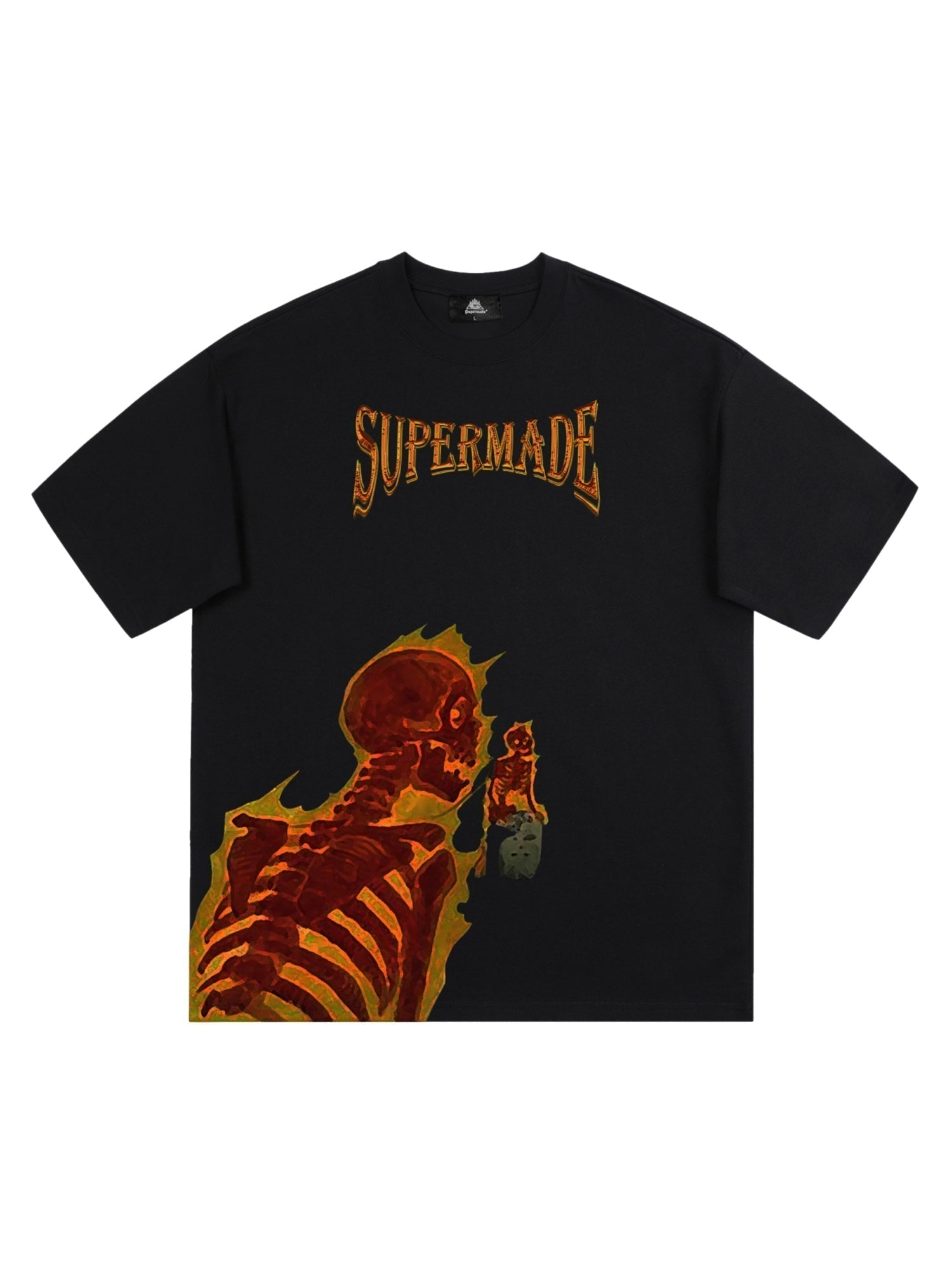 BLACK SHORT SLEEVE PULLOVER T-SHIRT WITH SKELETON GRAPHIC