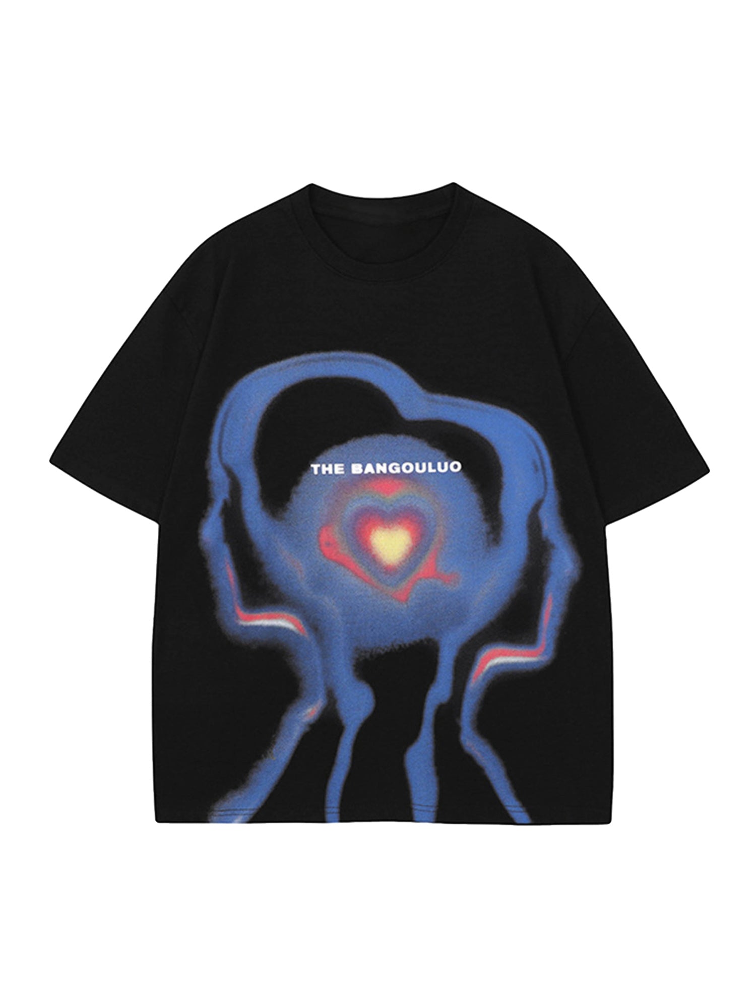 BLACK SHORT SLEEVE ROUND COLLAR T-SHIRT WITH ABSTRACT GRAPHIC - TRENDY CASUAL