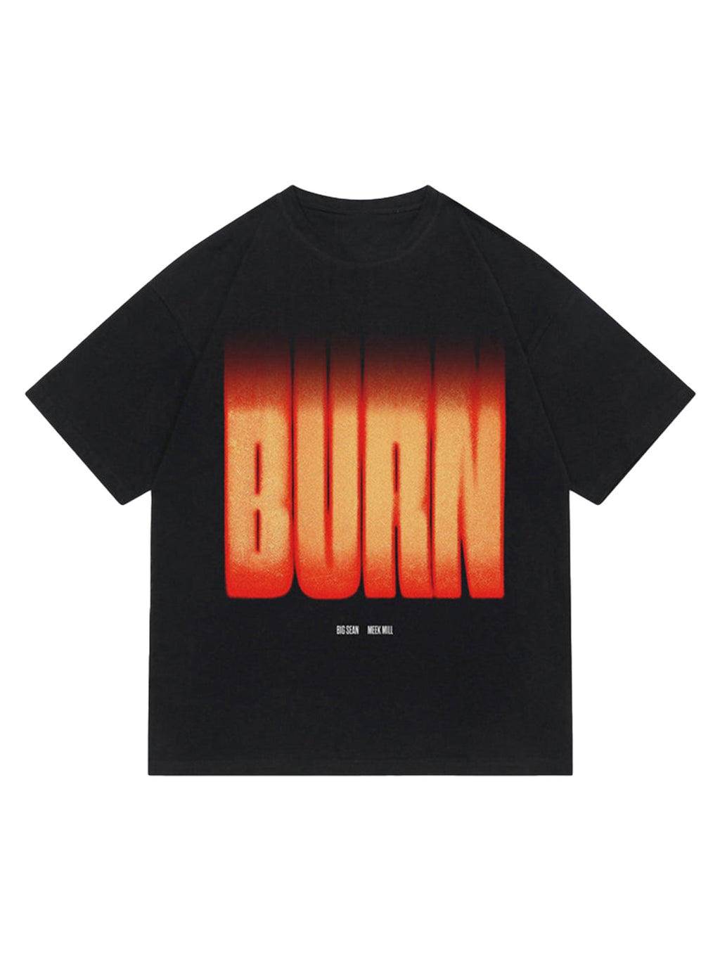 BLACK SHORT SLEEVE T-SHIRT WITH BURN GRAPHIC - LOOSE FIT ROUND COLLAR