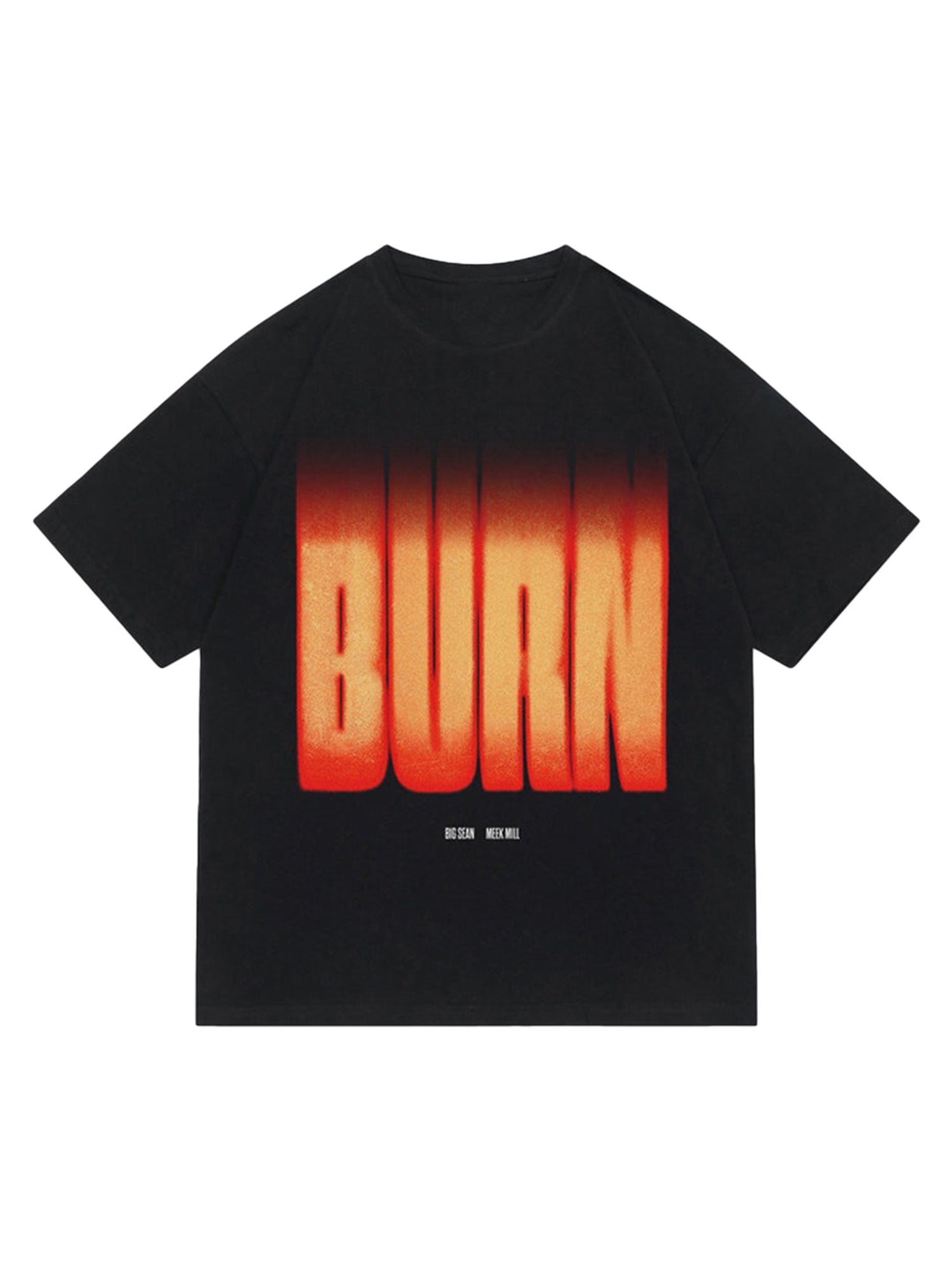 BLACK SHORT SLEEVE T-SHIRT WITH BURN GRAPHIC - LOOSE FIT ROUND COLLAR