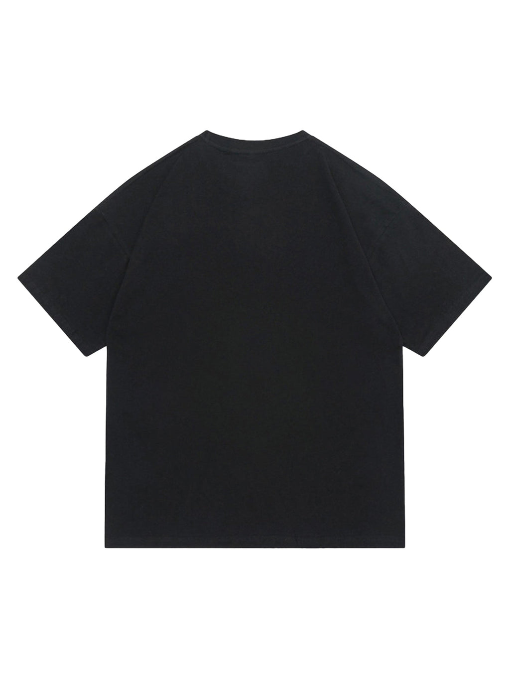 BLACK SHORT SLEEVE T-SHIRT WITH BURN GRAPHIC - LOOSE FIT ROUND COLLAR