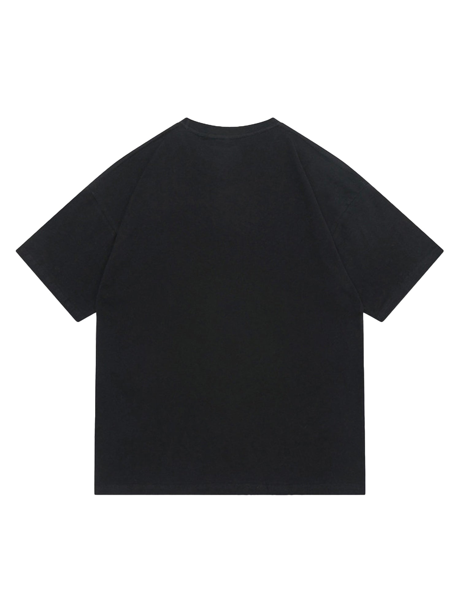 BLACK SHORT SLEEVE T-SHIRT WITH BURN GRAPHIC - LOOSE FIT ROUND COLLAR
