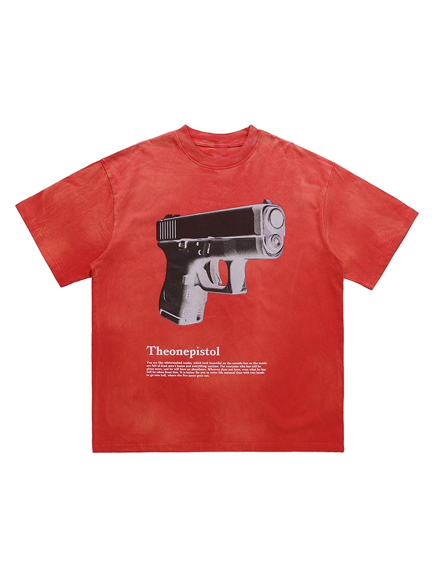 BLACK SHORT SLEEVE T-SHIRT WITH GUN GRAPHIC - TRENDY CASUAL SHORT