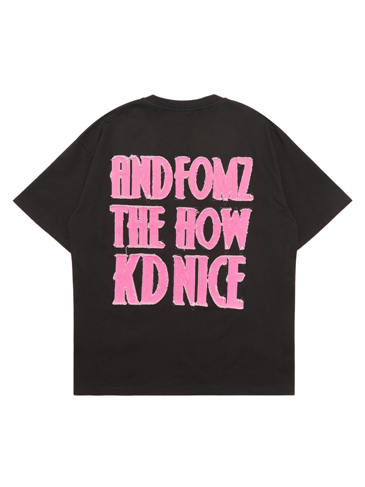 BLACK SHORT SLEEVE T-SHIRT WITH PINK LETTERING