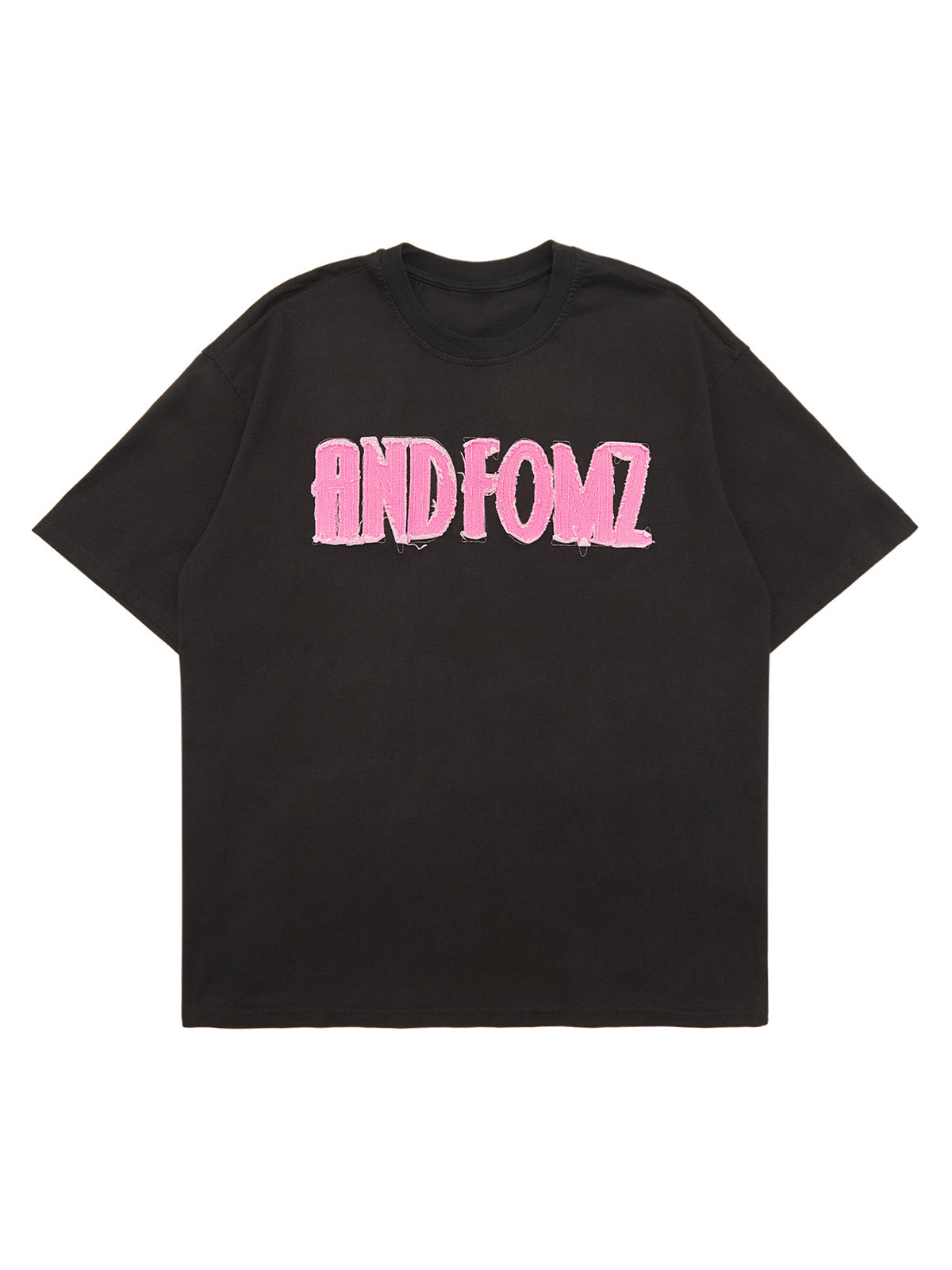 BLACK SHORT SLEEVE T-SHIRT WITH PINK LETTERING