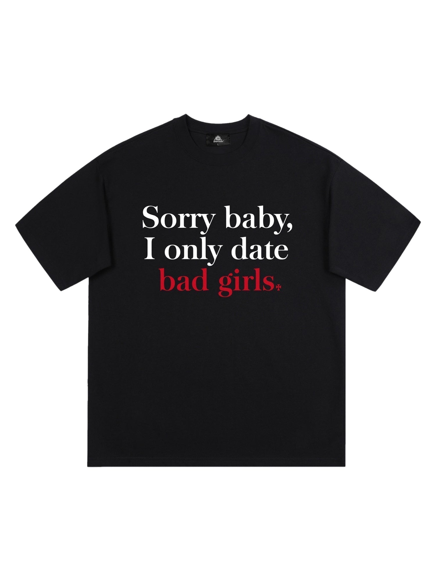 BLACK SHORT SLEEVE T-SHIRT WITH TEXT - CHIC ROUND COLLAR DESIGN