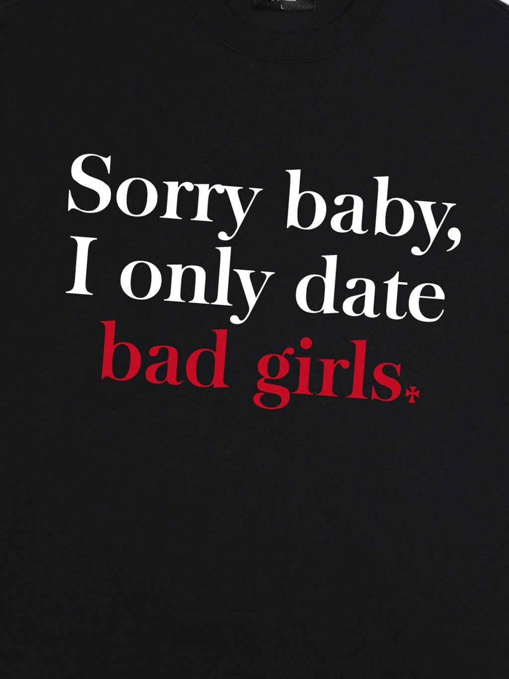 BLACK SHORT SLEEVE T-SHIRT WITH TEXT - CHIC ROUND COLLAR DESIGN