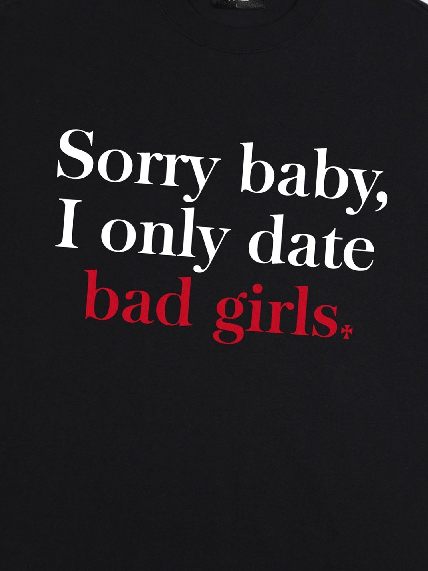 BLACK SHORT SLEEVE T-SHIRT WITH TEXT - CHIC ROUND COLLAR DESIGN