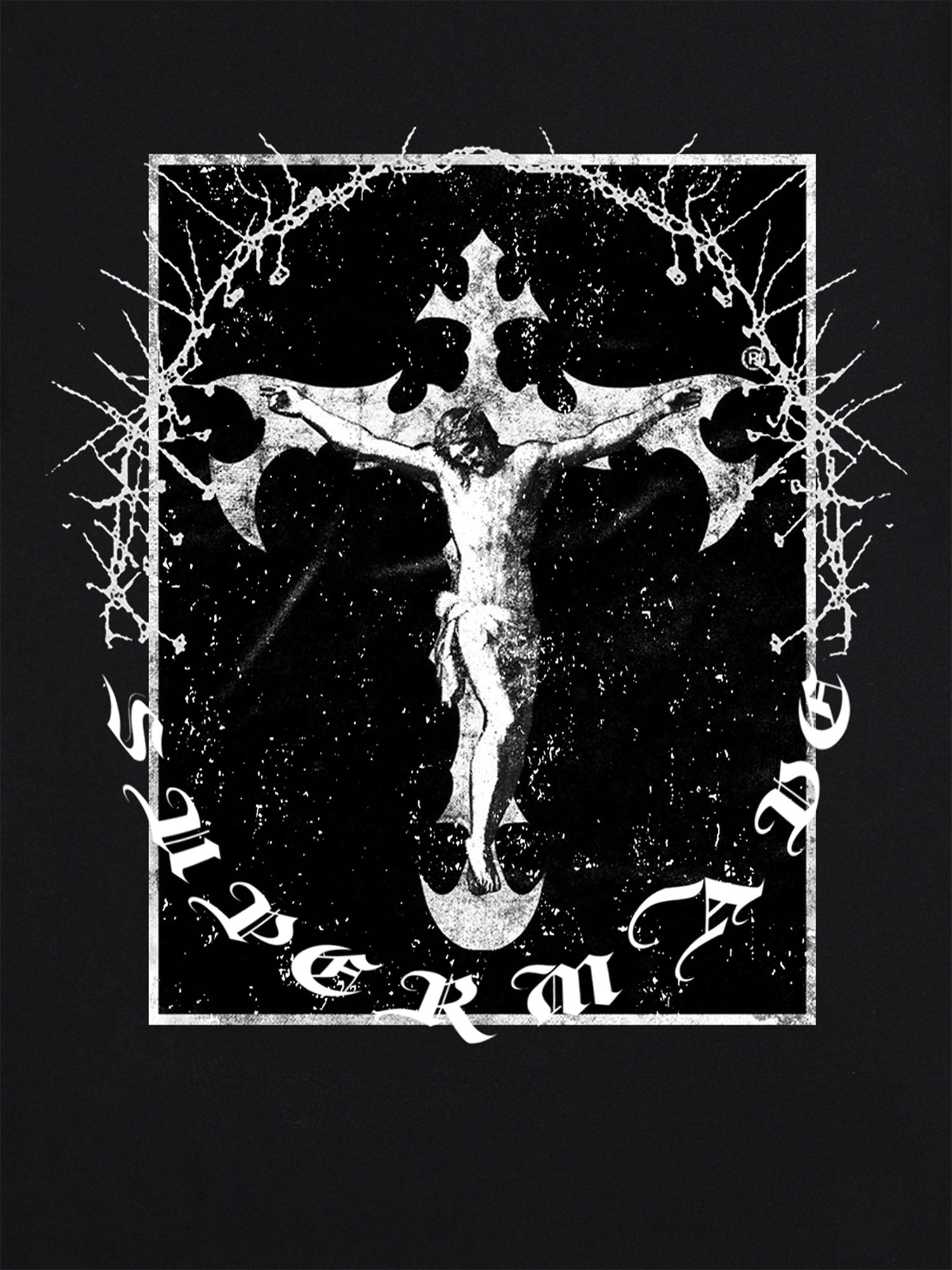 BLACK SHORT SLEEVE T-SHIRT WITH WHITE GRAPHIC - JESUS PRINT SHORT SLEEVE
