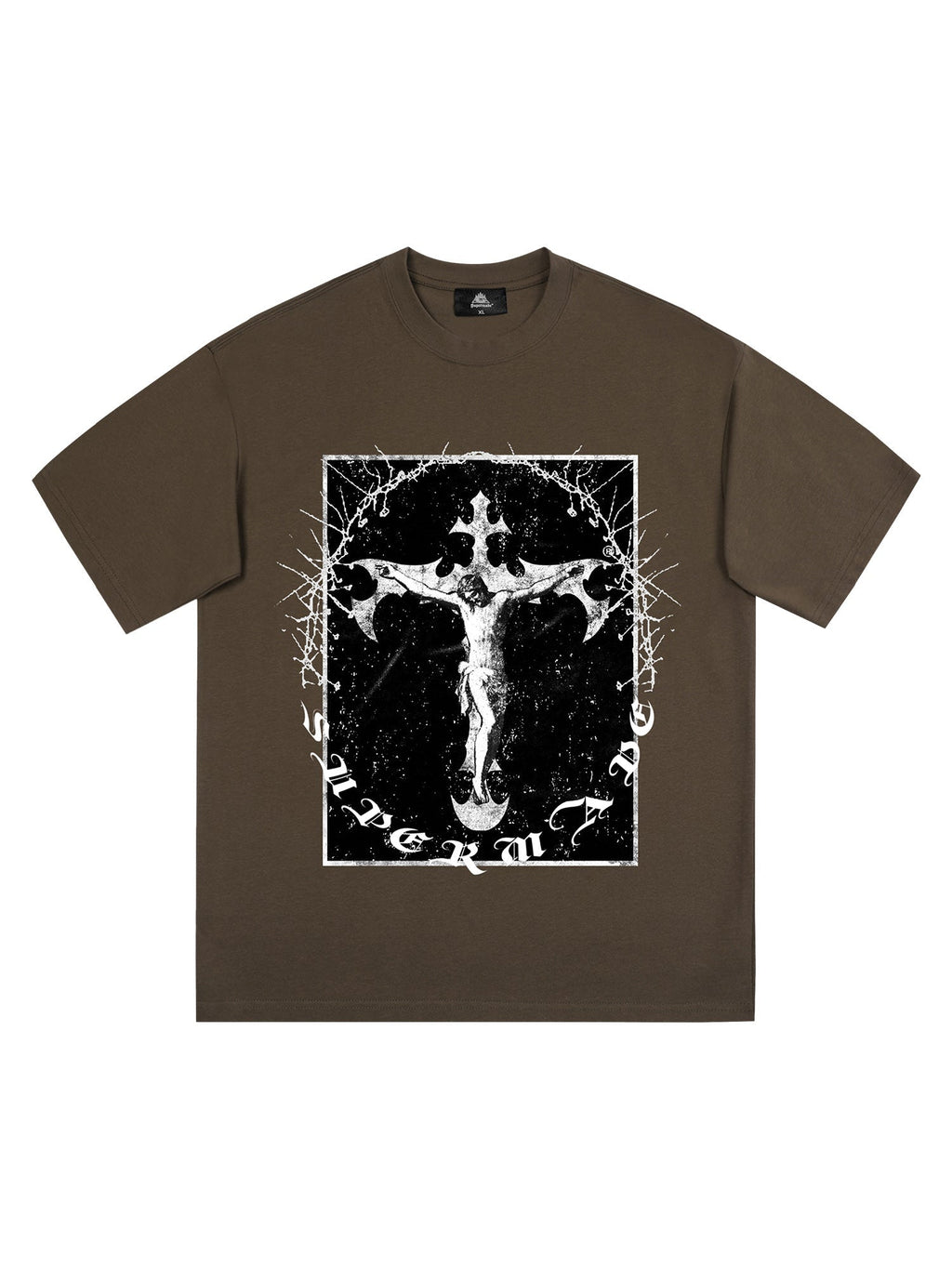 BLACK SHORT SLEEVE T-SHIRT WITH WHITE GRAPHIC - JESUS PRINT SHORT SLEEVE