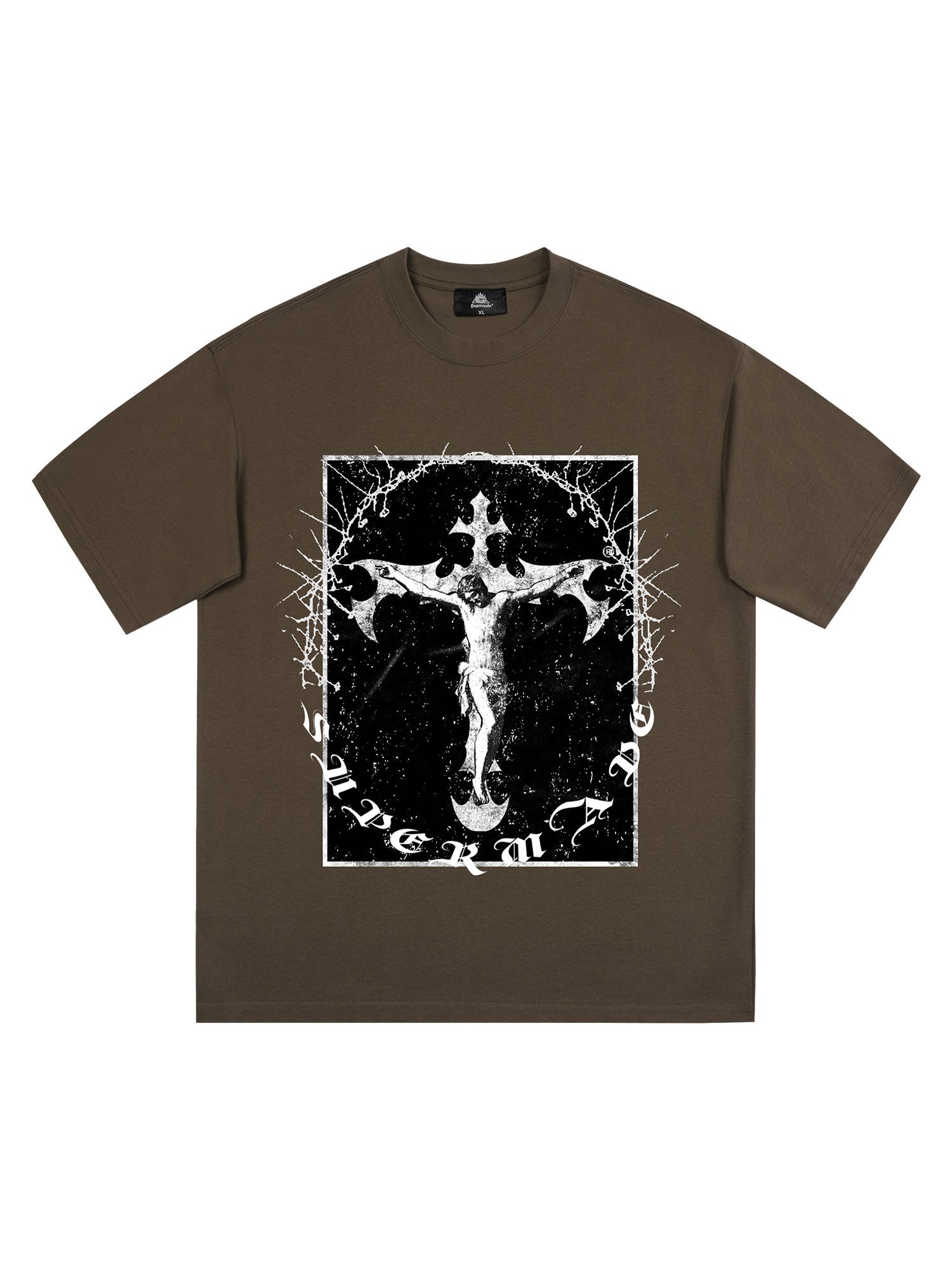 BLACK SHORT SLEEVE T-SHIRT WITH WHITE GRAPHIC - JESUS PRINT SHORT SLEEVE