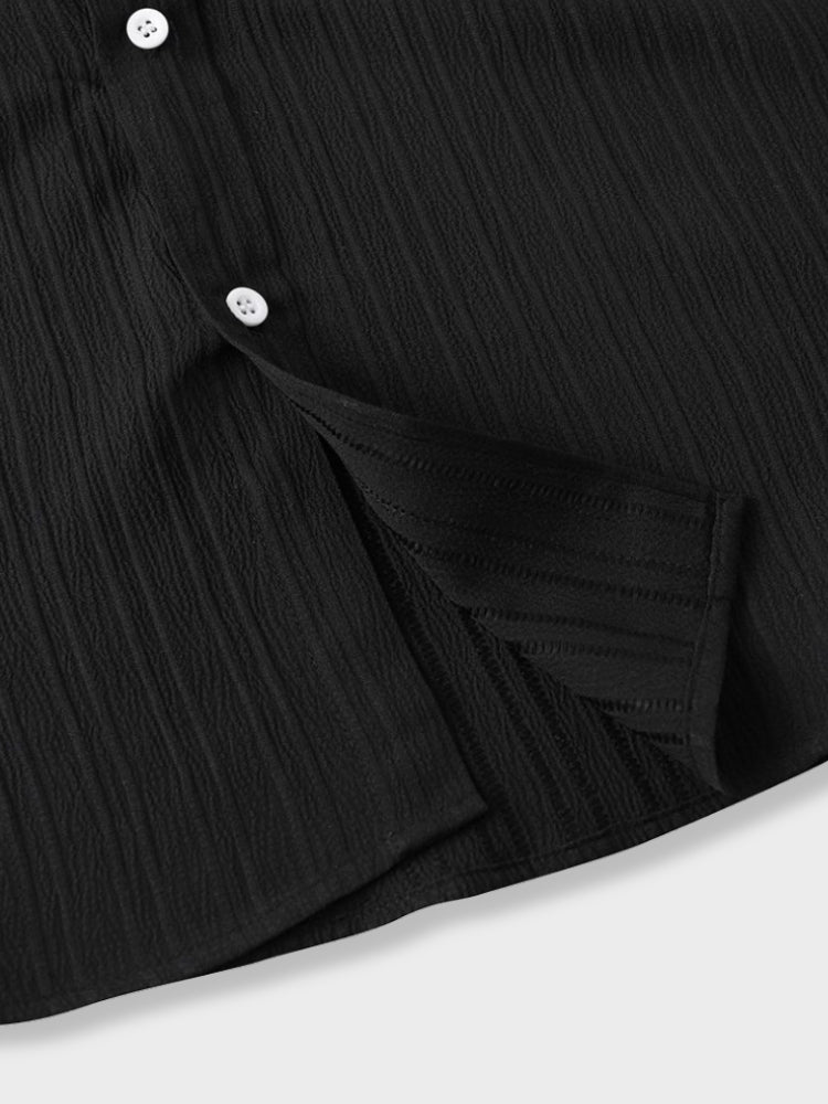 BLACK SHORT-SLEEVED BUTTON-DOWN SHIRT WITH EASY-TO-USE SIZE GUIDE