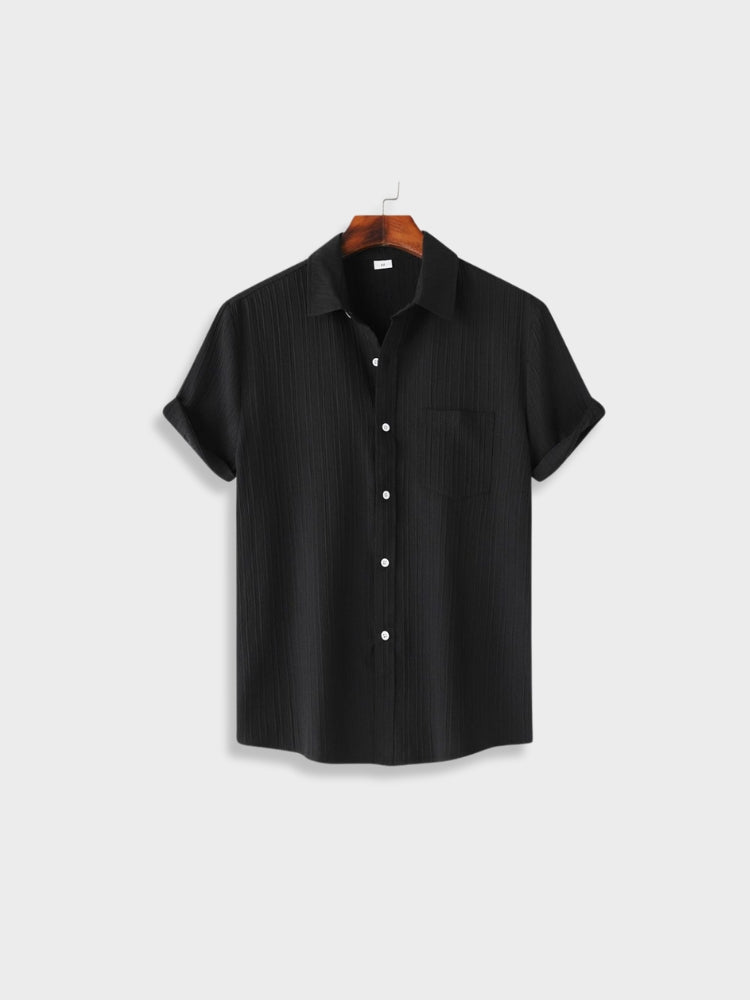 BLACK SHORT-SLEEVED BUTTON-DOWN SHIRT WITH EASY-TO-USE SIZE GUIDE