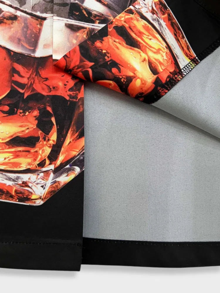 BLACK SHORT-SLEEVED SHIRT WITH VINTAGE HAWAIIAN DRINK GRAPHIC