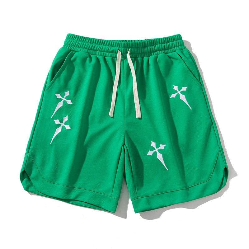 BLACK SHORTS WITH WHITE ROMAN CROSS DESIGN