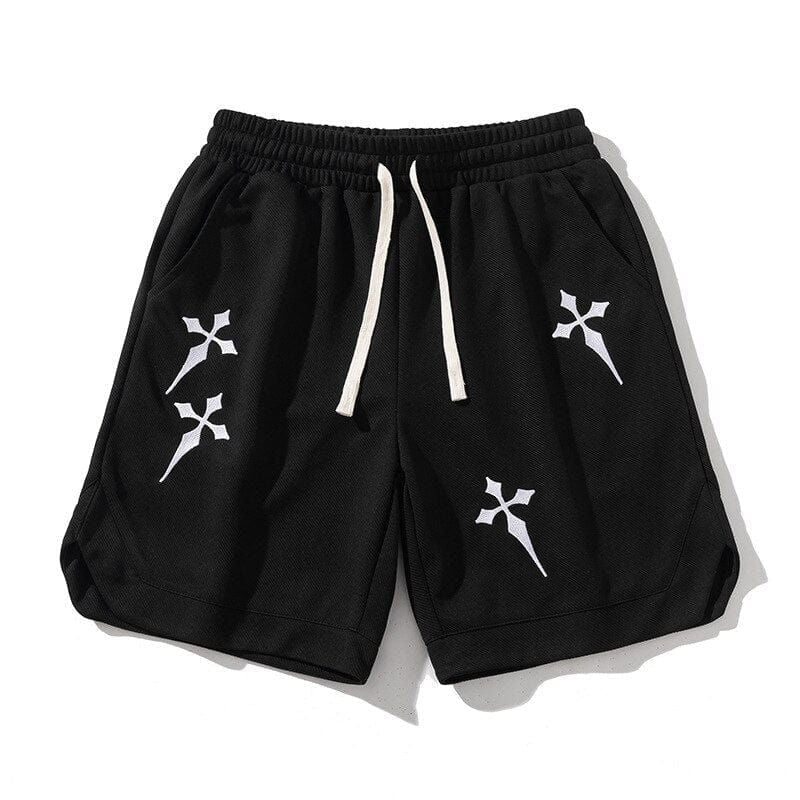 BLACK SHORTS WITH WHITE ROMAN CROSS DESIGN