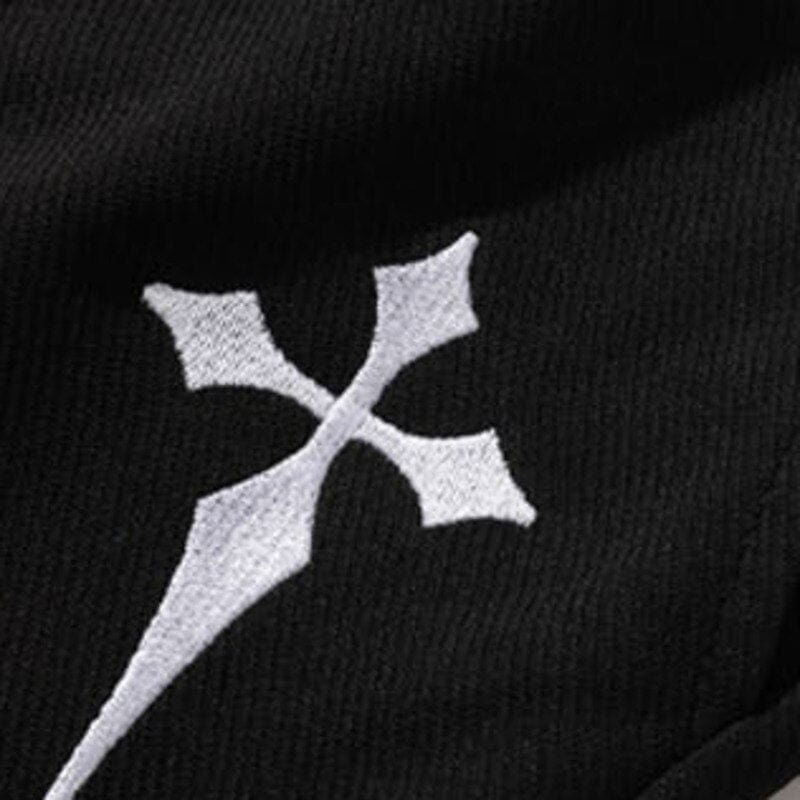 BLACK SHORTS WITH WHITE ROMAN CROSS DESIGN
