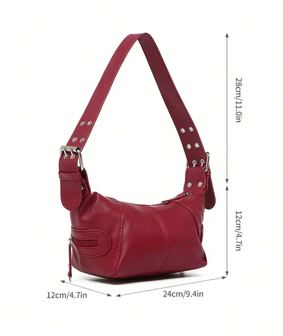 BLACK SHOULDER BAG WITH ADJUSTABLE STRAP - VINTAGE STUDDED PLEATED BOSTON