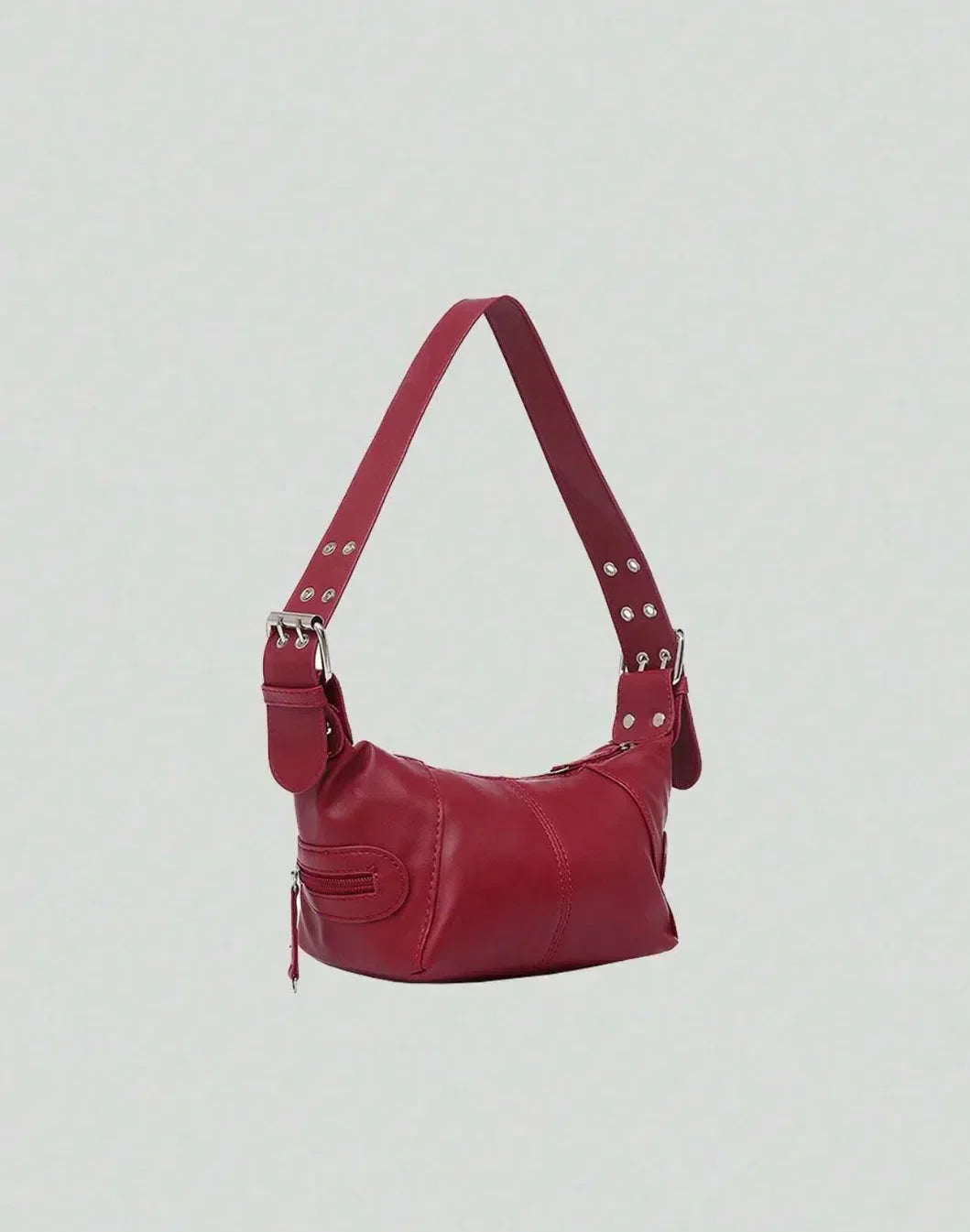 BLACK SHOULDER BAG WITH ADJUSTABLE STRAP - VINTAGE STUDDED PLEATED BOSTON