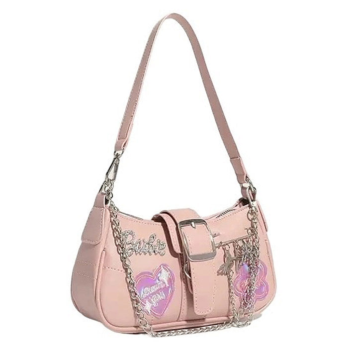 BLACK SHOULDER BAG WITH PINK ACCENTS FOR CASUAL AND EVENING