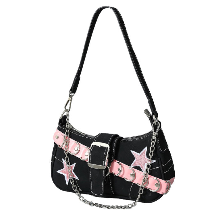 BLACK SHOULDER BAG WITH PINK ACCENTS FOR CASUAL AND EVENING