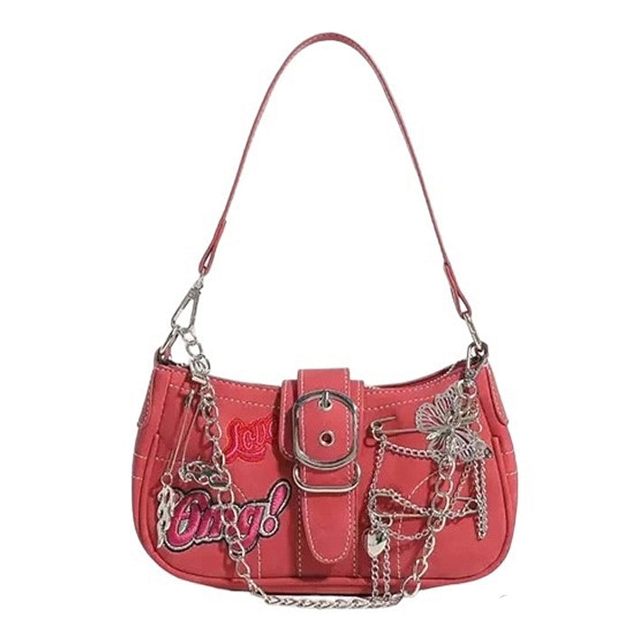 BLACK SHOULDER BAG WITH PINK ACCENTS FOR CASUAL AND EVENING