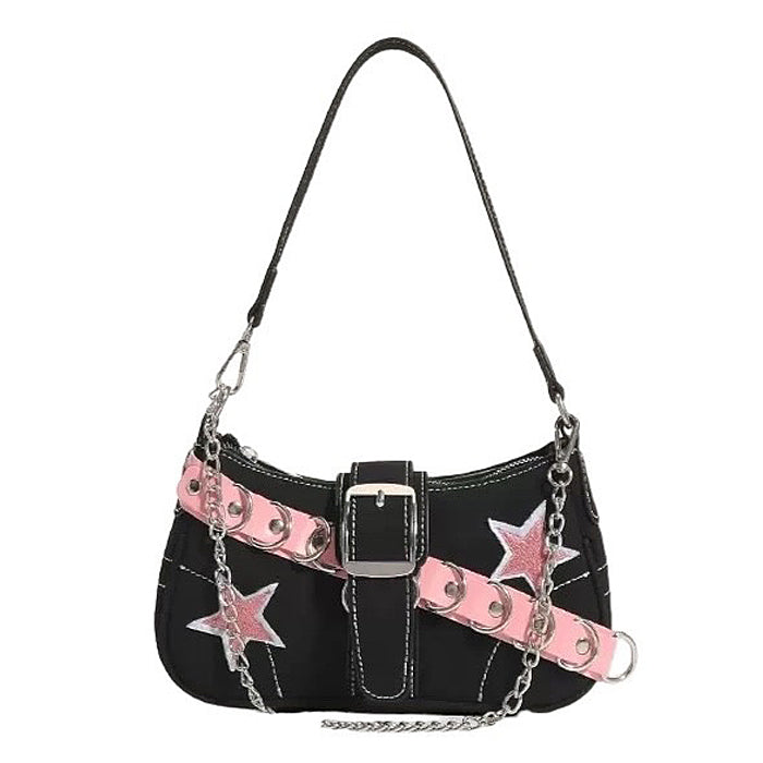 BLACK SHOULDER BAG WITH PINK ACCENTS FOR CASUAL AND EVENING