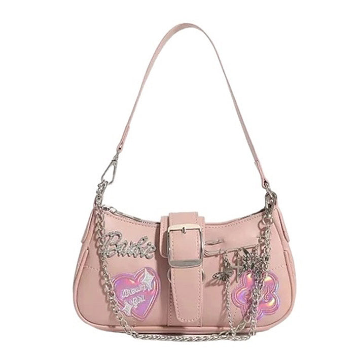 BLACK SHOULDER BAG WITH PINK ACCENTS FOR CASUAL AND EVENING