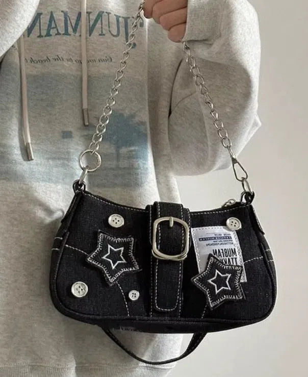 BLACK SHOULDER BAG WITH SILVER CHAIN - HIGH QUALITY LARGE CAPACITY