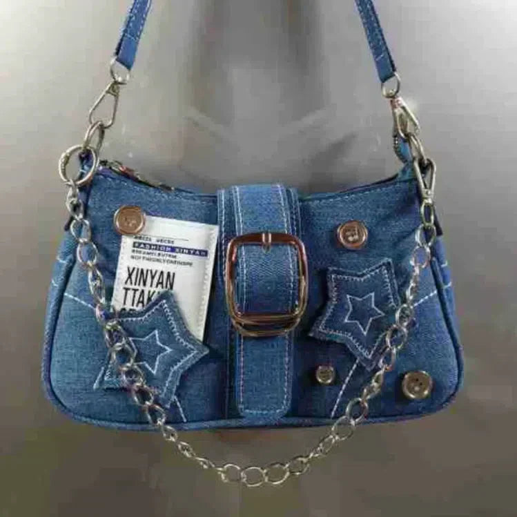 BLACK SHOULDER BAG WITH SILVER CHAIN - HIGH QUALITY LARGE CAPACITY