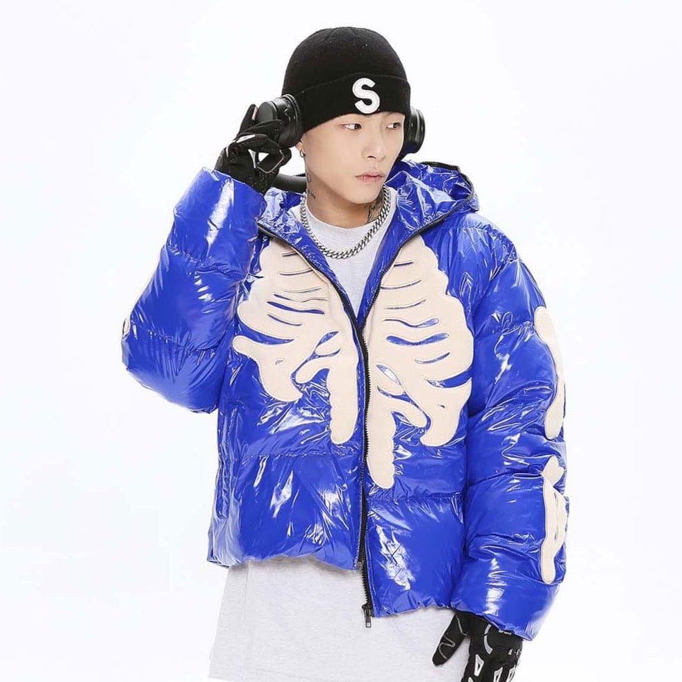 BLACK SKELETON PUFFER JACKET WITH BONES DESIGN