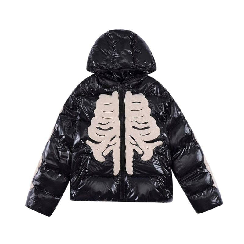 BLACK SKELETON PUFFER JACKET WITH BONES DESIGN