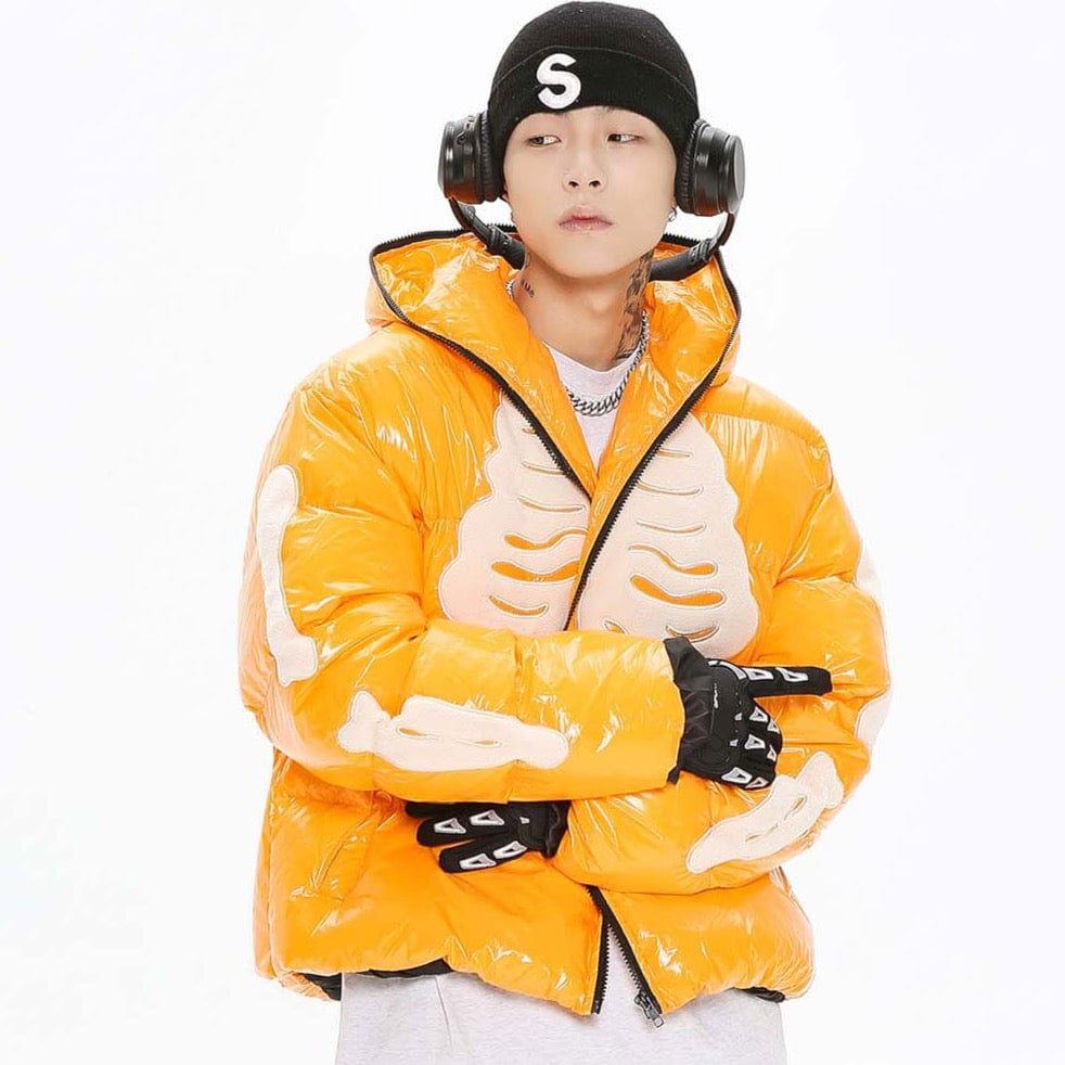 BLACK SKELETON PUFFER JACKET WITH BONES DESIGN