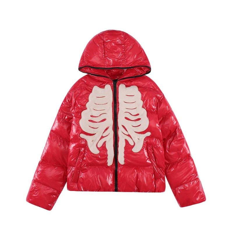 BLACK SKELETON PUFFER JACKET WITH BONES DESIGN